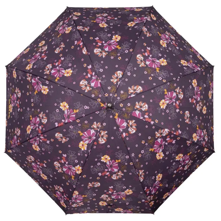 Parapluie canne X-TRA solide Isotoner Fleurs aubergine