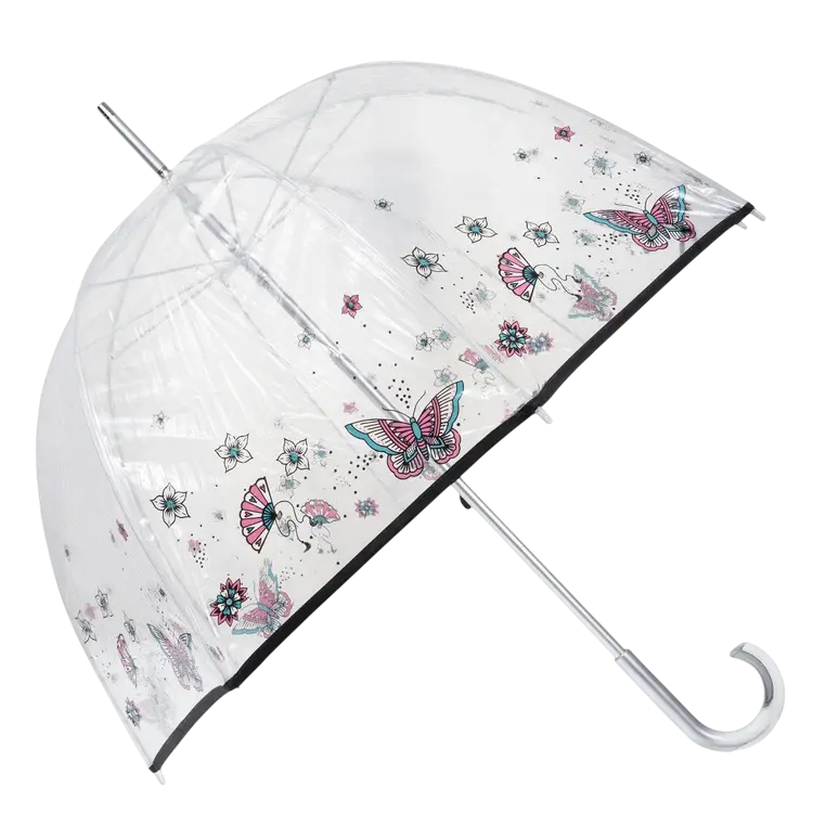 Parapluie Cloche Transparent Isotoner Papillon rose