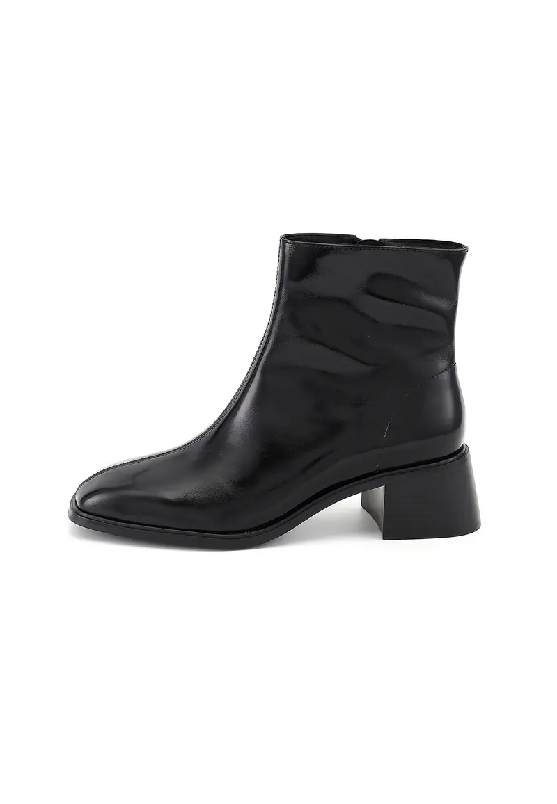 PARIS - Bottines à Talon en Cuir Noir