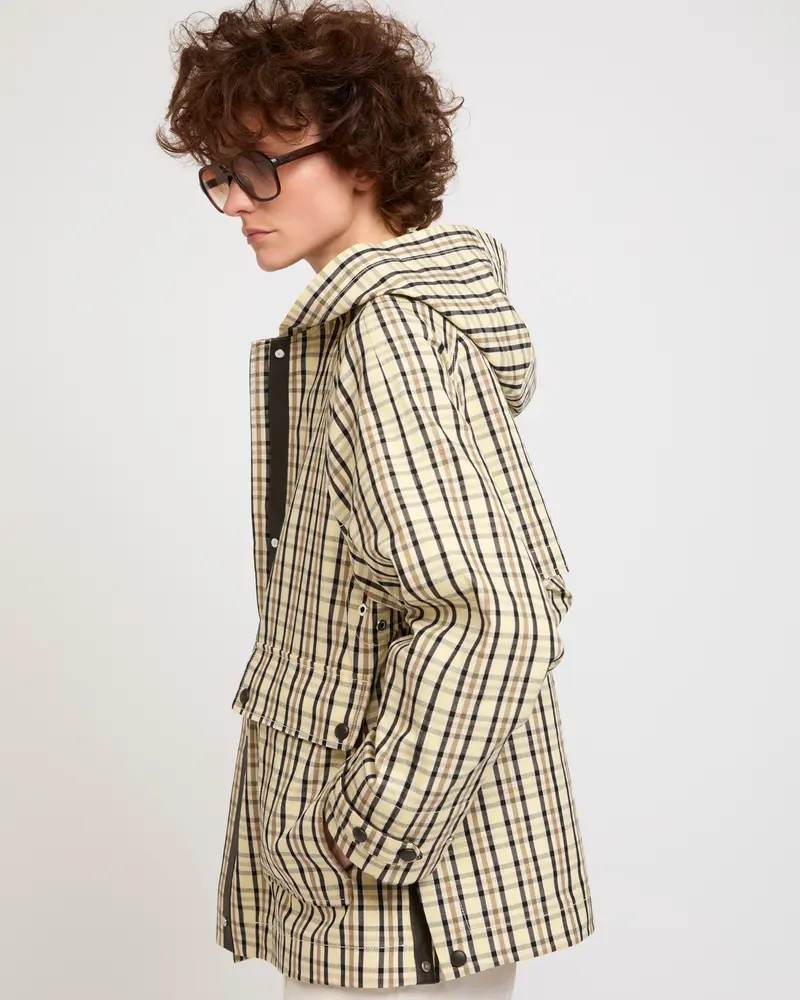 Parka à capuche en tissu jacquard motif carreaux