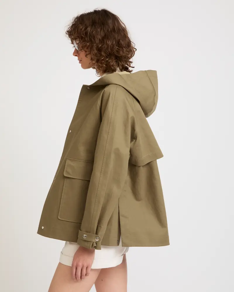 Parka courte à capuche en coton double face bicolore