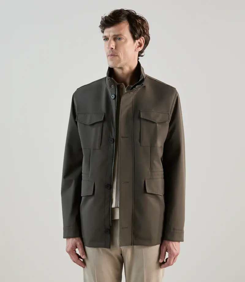 Parka courte col montant kaki foncé