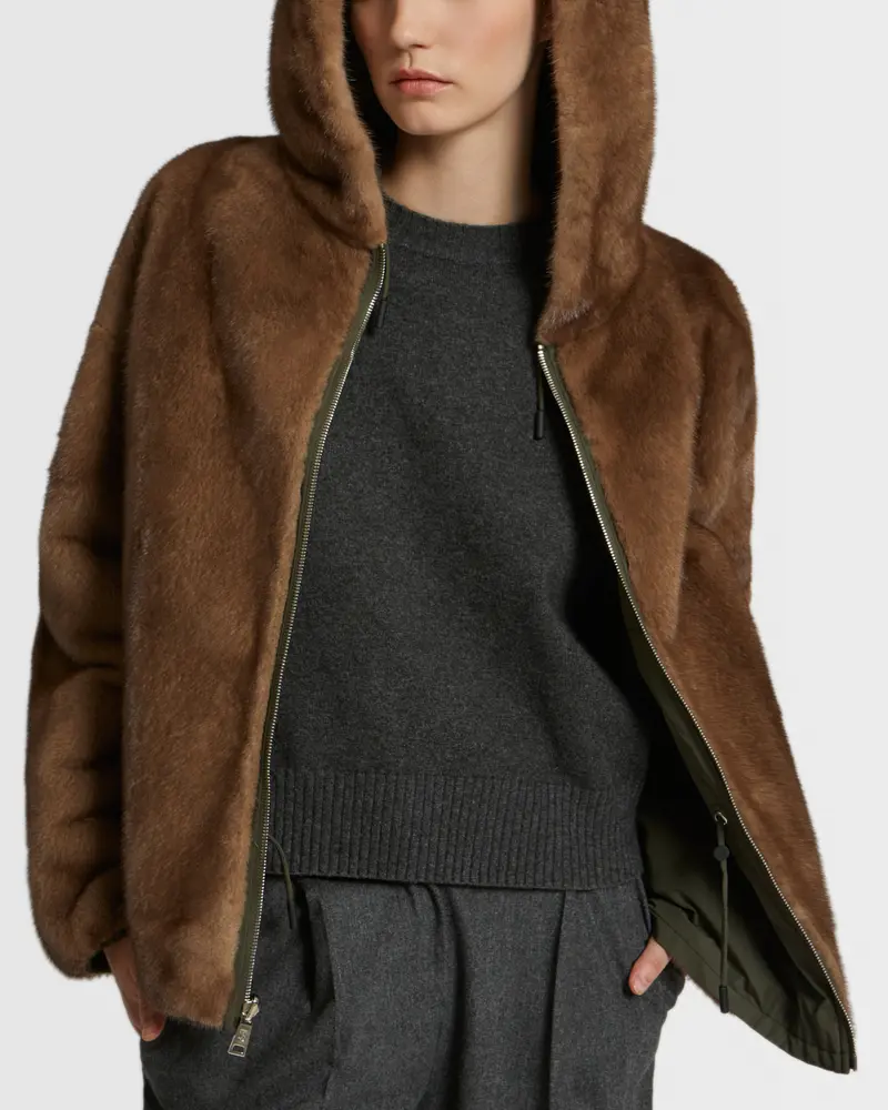 Parka courte en tissu technique réversible et fourrure de vison