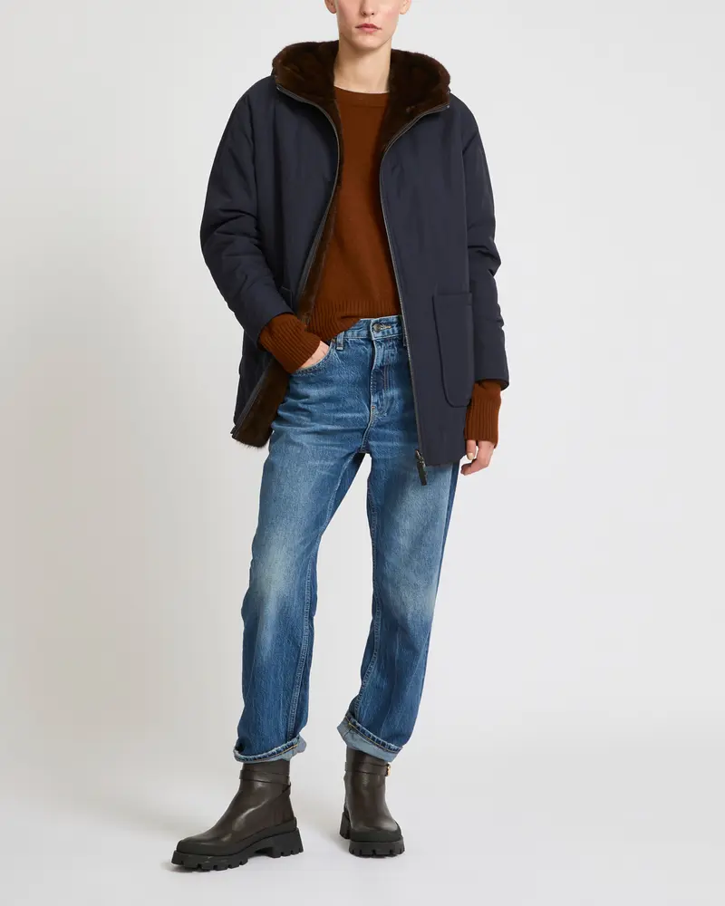 Parka en tissu technique réversible fourrure de vison