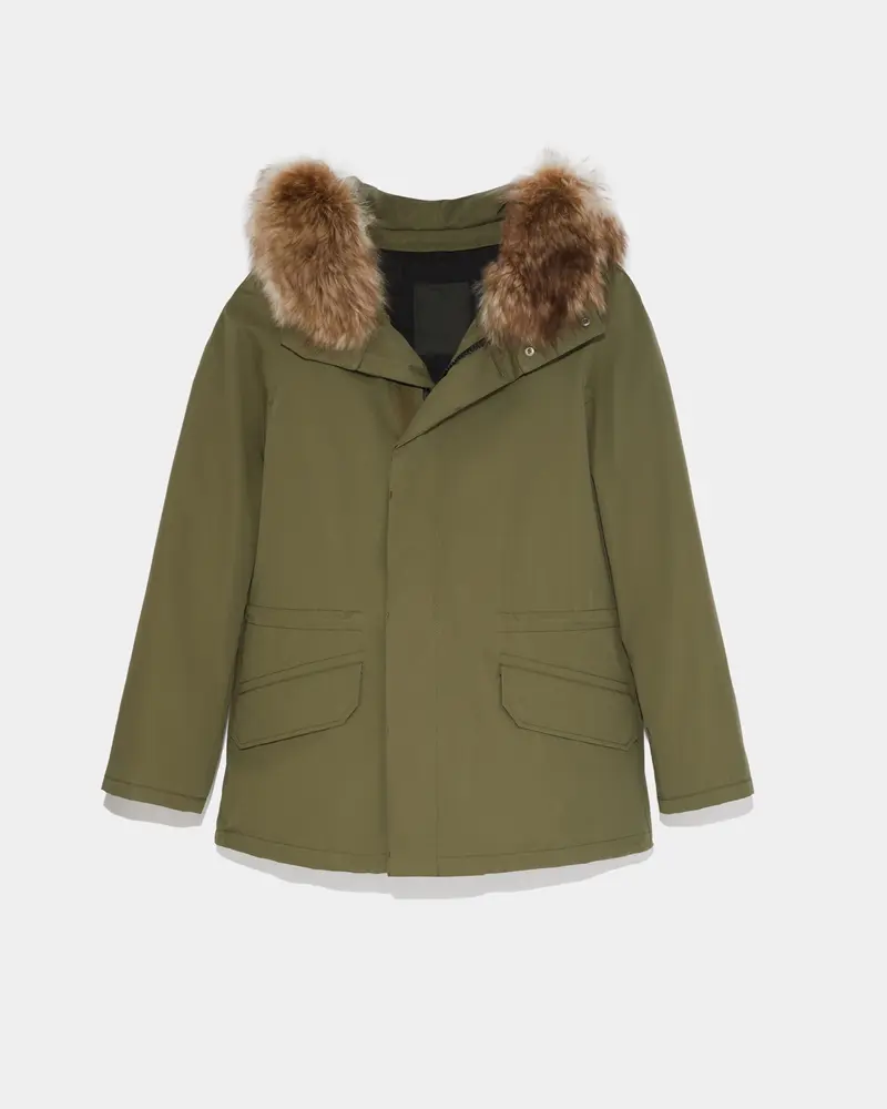 Parka iconique courte en coton et laine vaporeuse imperméable