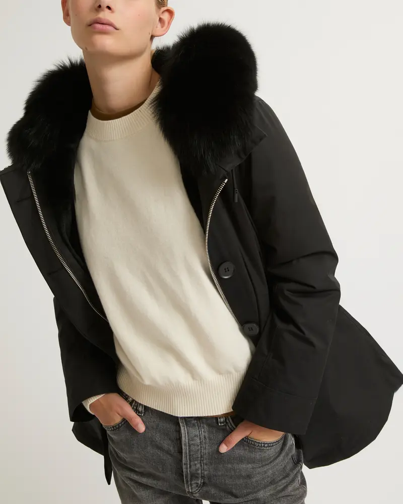 Parka Iconique courte en coton mélangé imperméable avec fourrure de renard et lapin