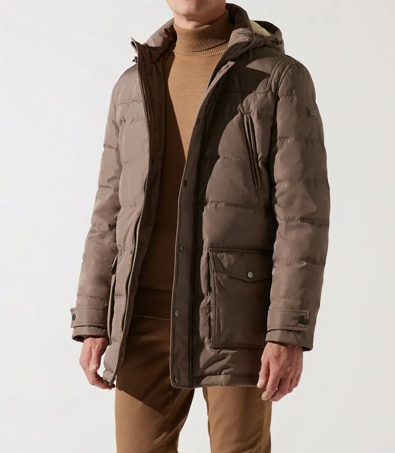 Parka longue à capuche matelassée taupe