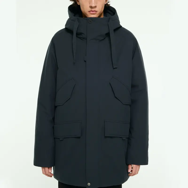 Parka longue mi-longue plein hiver bleu foncée