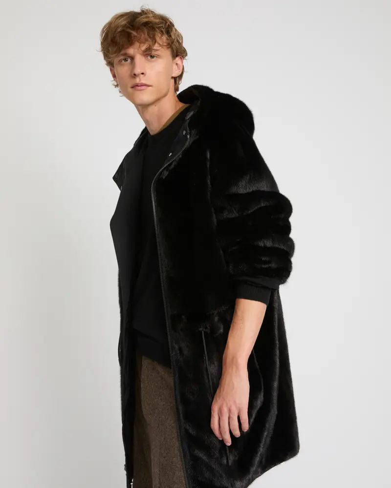 Parka longue réversible en tissu technique déperlant avec fourrure de vison