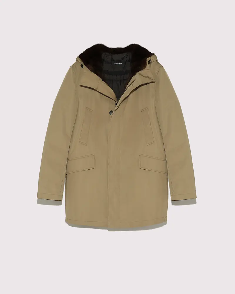 Parka regular en gabardine technique et fourrure de vison imperméable