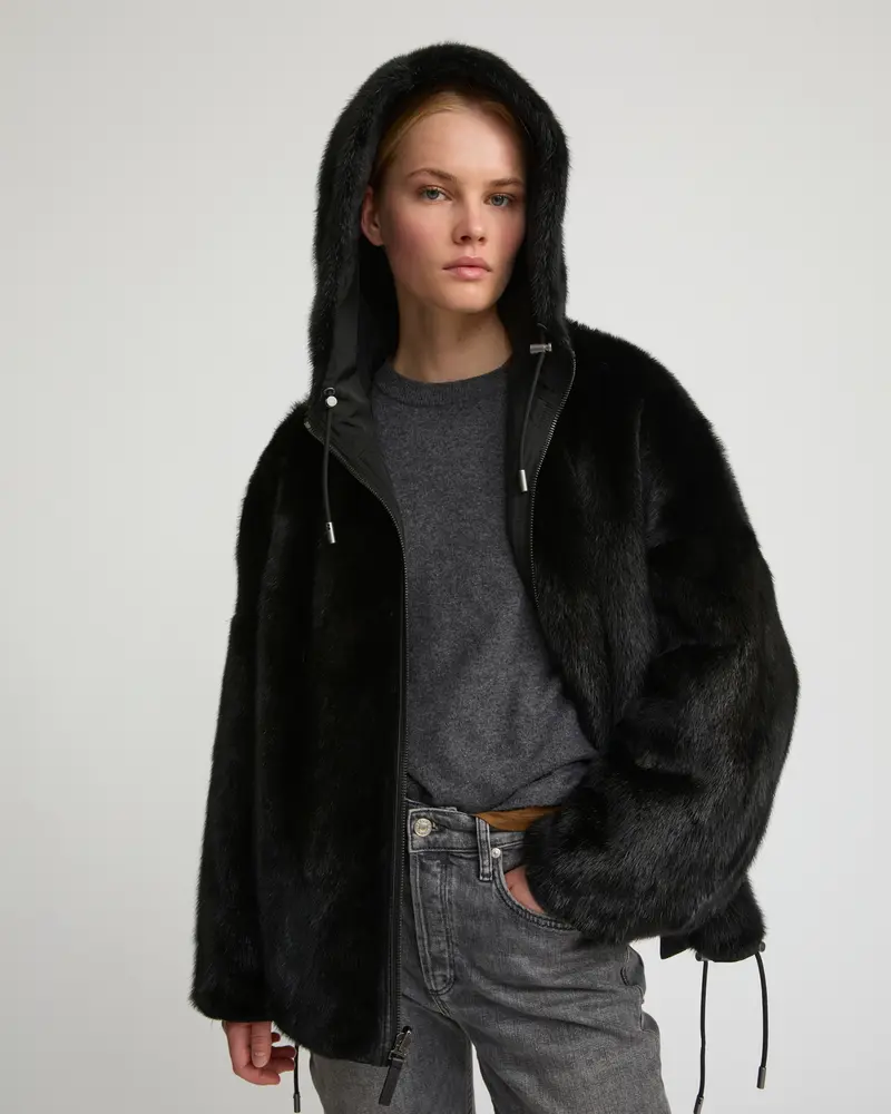 Parka réversible en tissu technique déperlant et fourrure de vison à poils longs