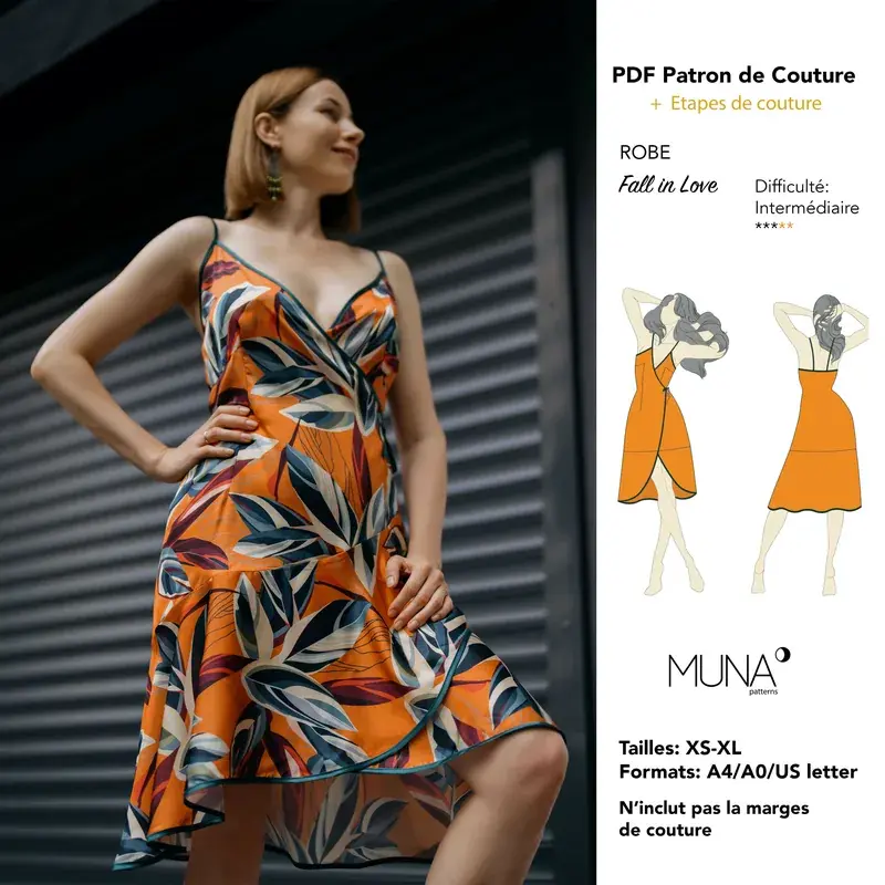 Patron PDF Robe courte à bretelles Fall in Love du XS au XL