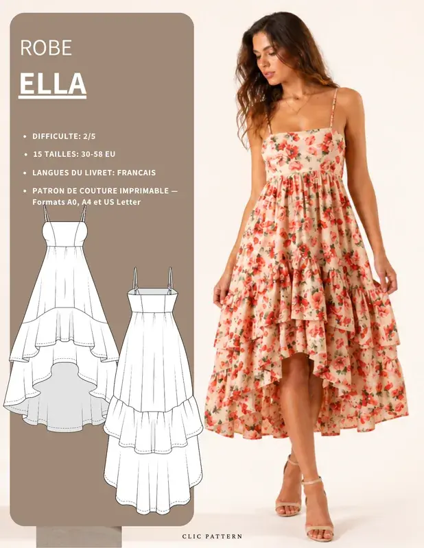 Patron PDF Robe ELLA femme du 30 au 58