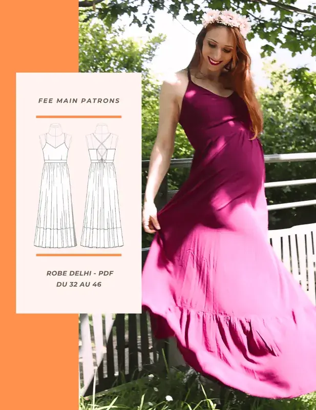 Patron PDF Robe longue d'été Delhi du 32 au 46