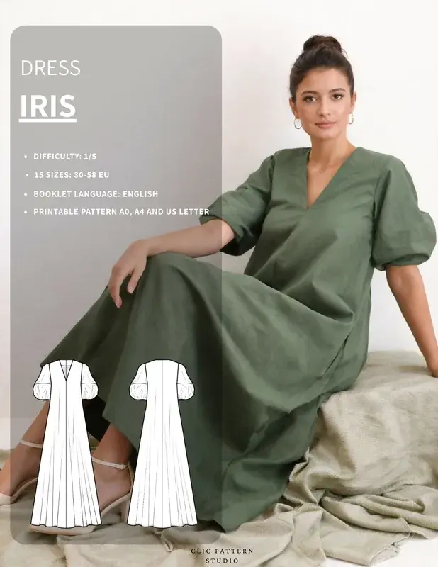 Patron PDF Robe Longue IRIS du 30 au 58