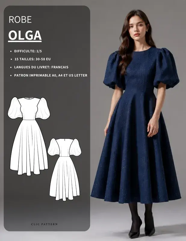 Patron PDF Robe longue Olga du 30 au 58