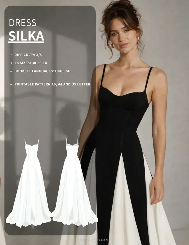Patron PDF Robe Longue SILKA du 30 au 58