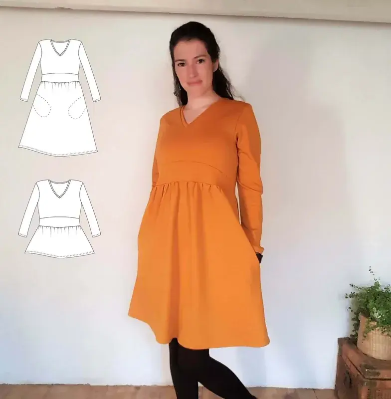 Patron PDF Top / Robe courte Leonfe du 32 au 56
