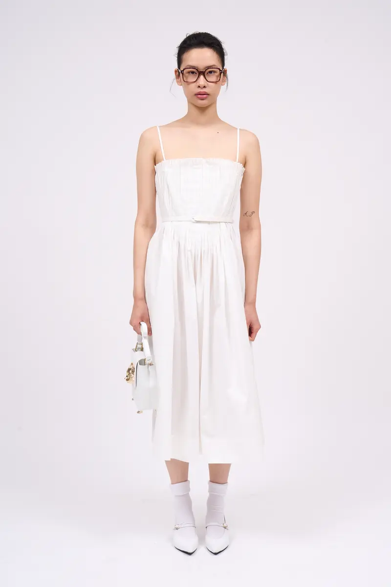 Paul & Joe Midi length strapless dress in cotton poplin Clara