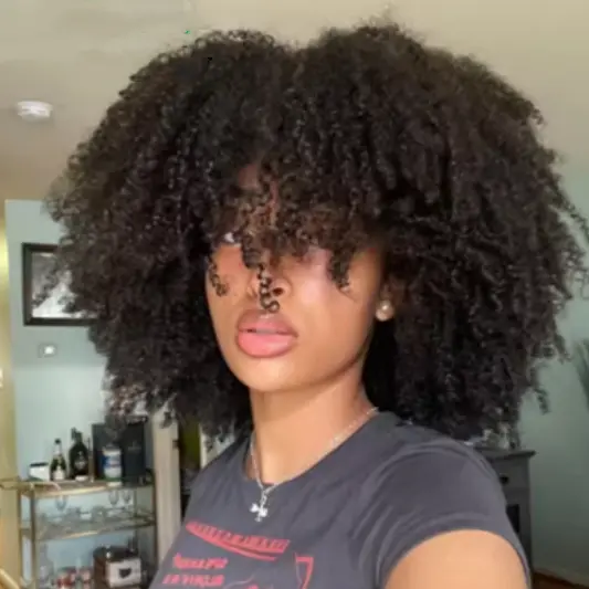 Perruque afro en cheveux humains avec frange – Texture 4B/4C