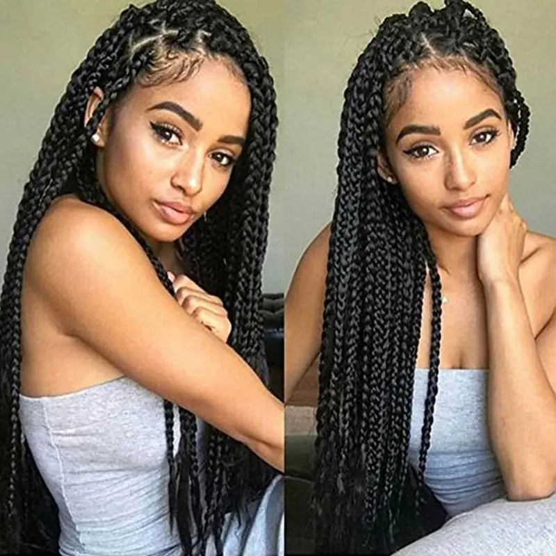 Perruque Longue Tressée en Cheveux Synthétiques Premium
