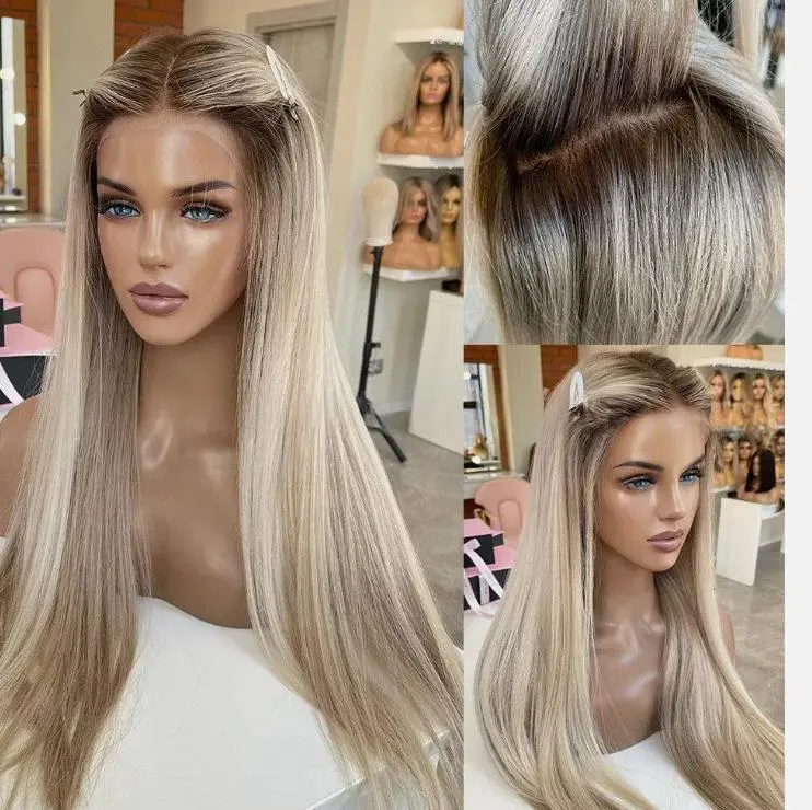 Perruque synthétique longue et lisse – Blond titane