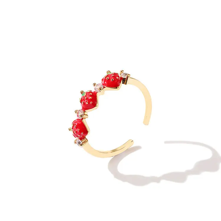 Petite bague fraise rouge pour femme – bijou fantaisie