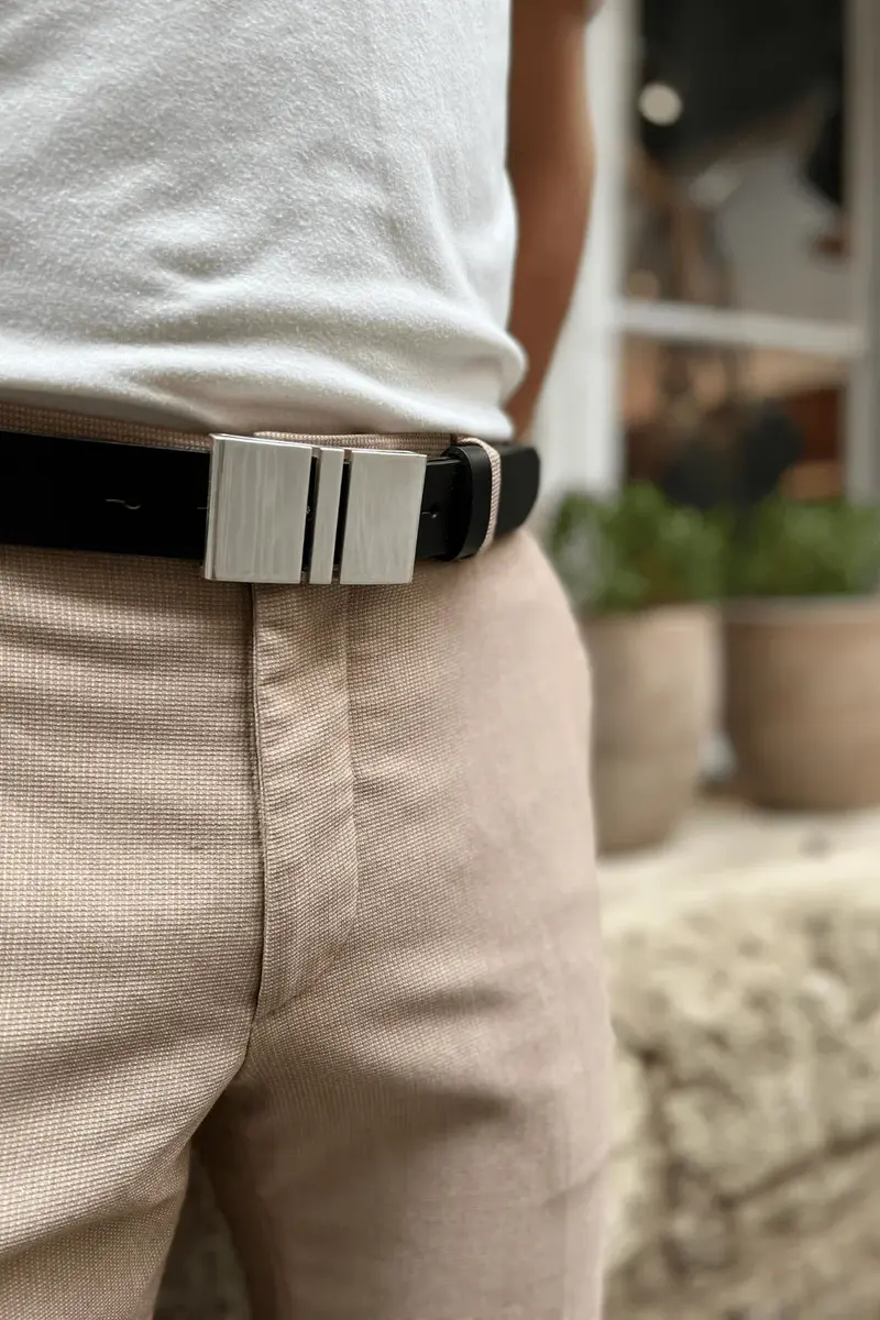 Plaque Traverse - Ceinture homme en cuir noir fabriquée en France