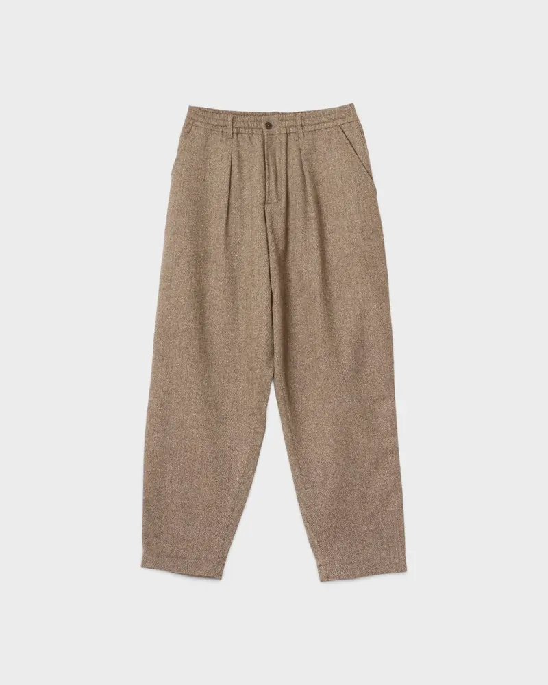 Pleated Track Pant Wool Herringbone Brown
