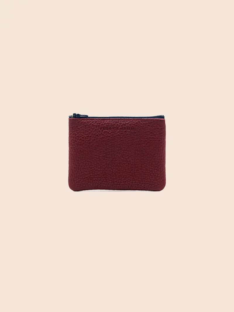 Pochette cuir grainé upcyclé bordeaux