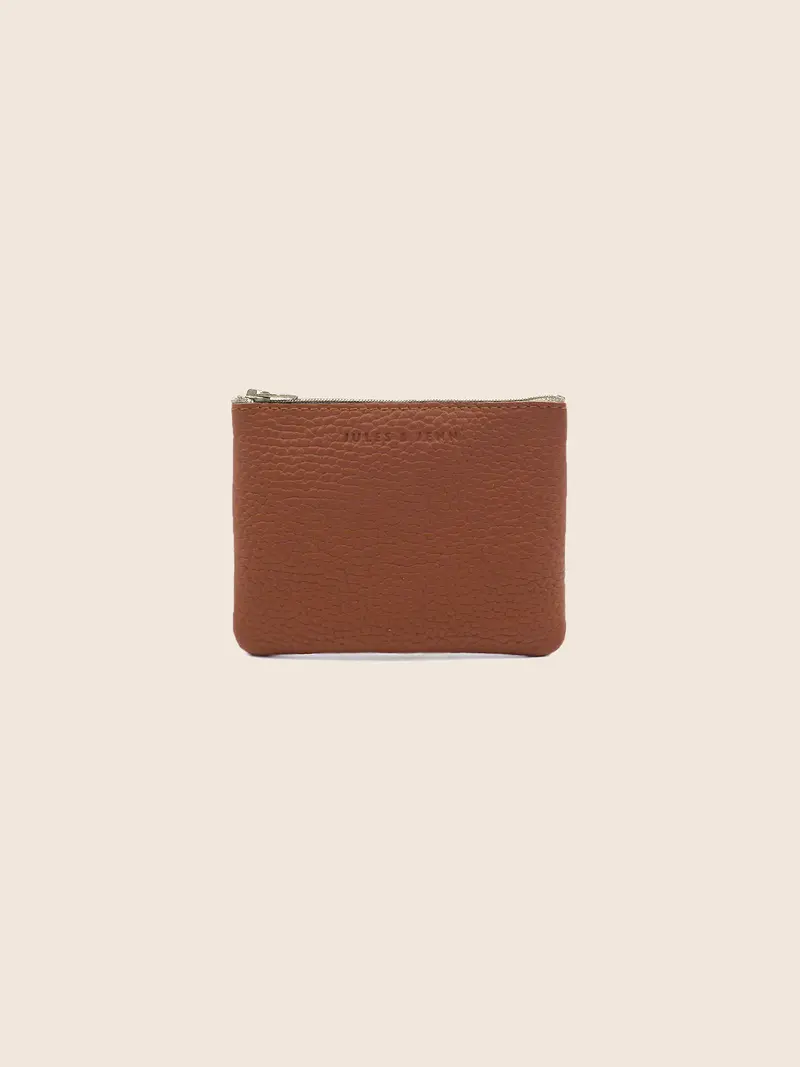 Pochette cuir grainé upcyclé brique