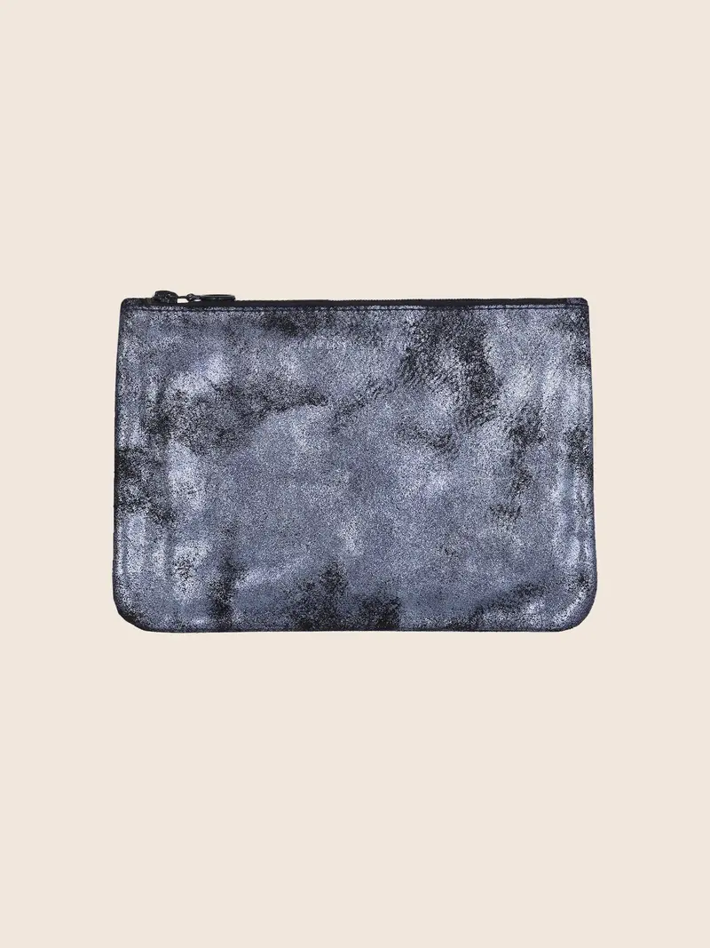Pochette cuir upcyclé noir irisé