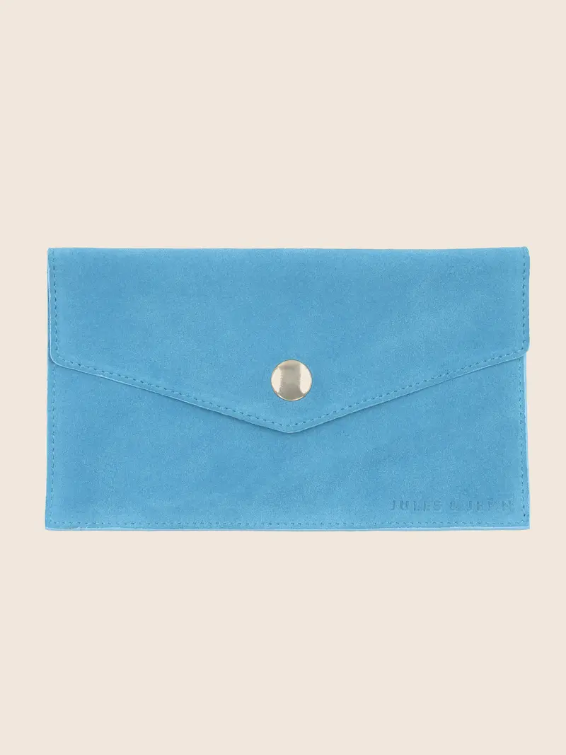 Pochette enveloppe cuir upcyclé bleu