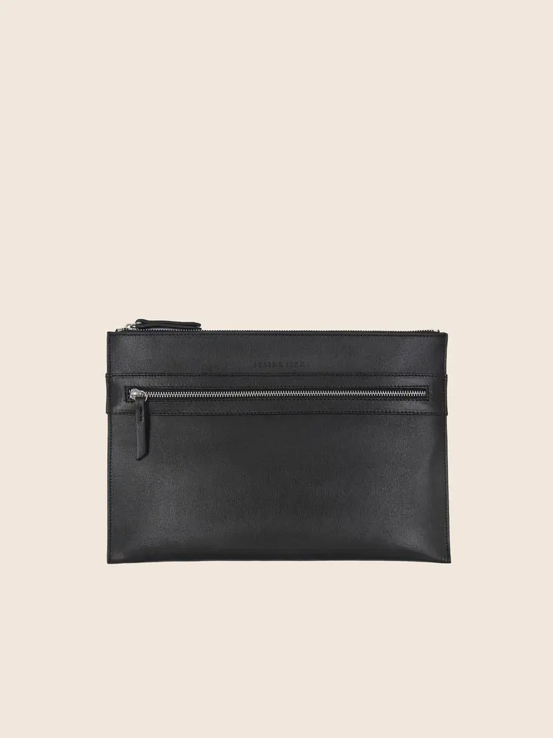Pochette ordinateur cuir gravé noir