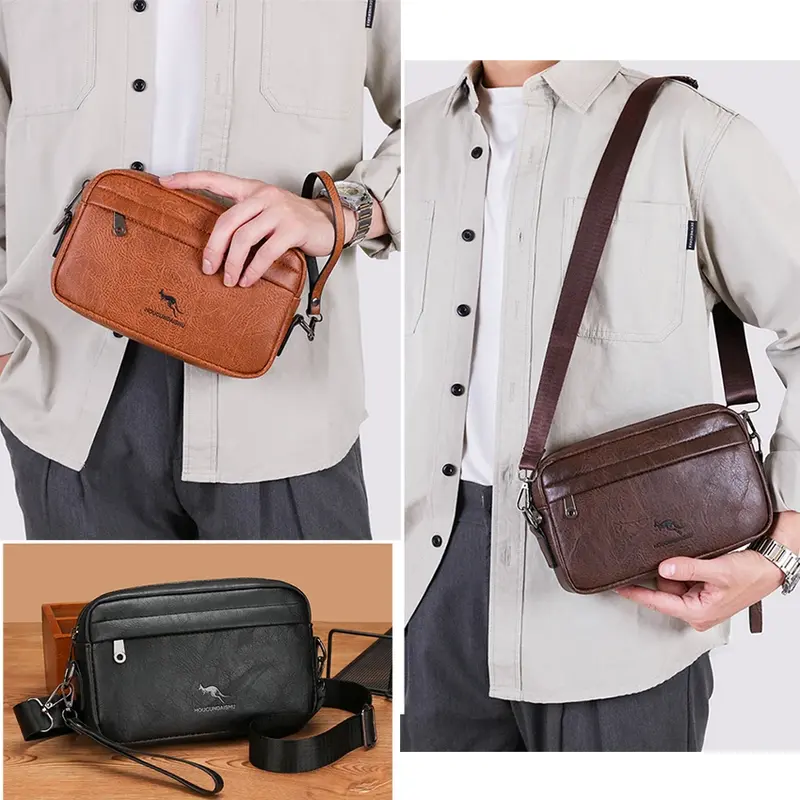 Pochette pour hommes portefeuille Long Mini épaule en cuir PU sac à main porte-carte croisée téléphone nécessaire pochette main Porter petit sac