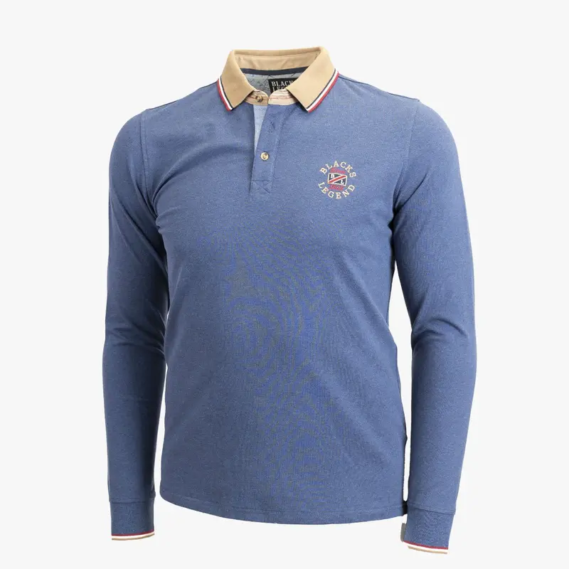 Polo bleu contrasté à manches longues