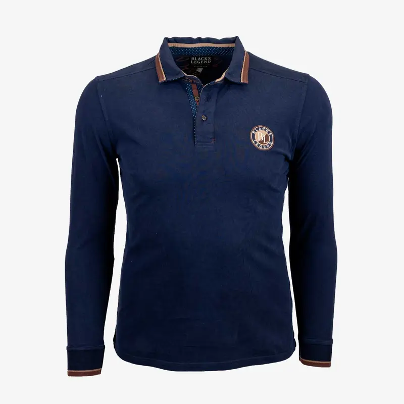 Polo bleu marine à manches longues blason BL