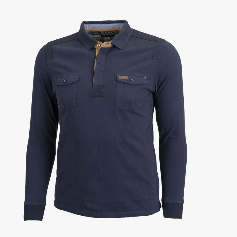 Polo bleu marine à manches longues et double poche