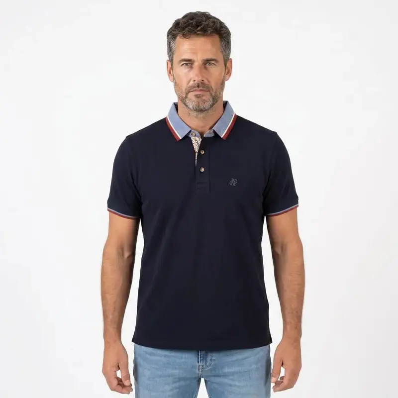 Polo bleu marine toucher peau de pêche