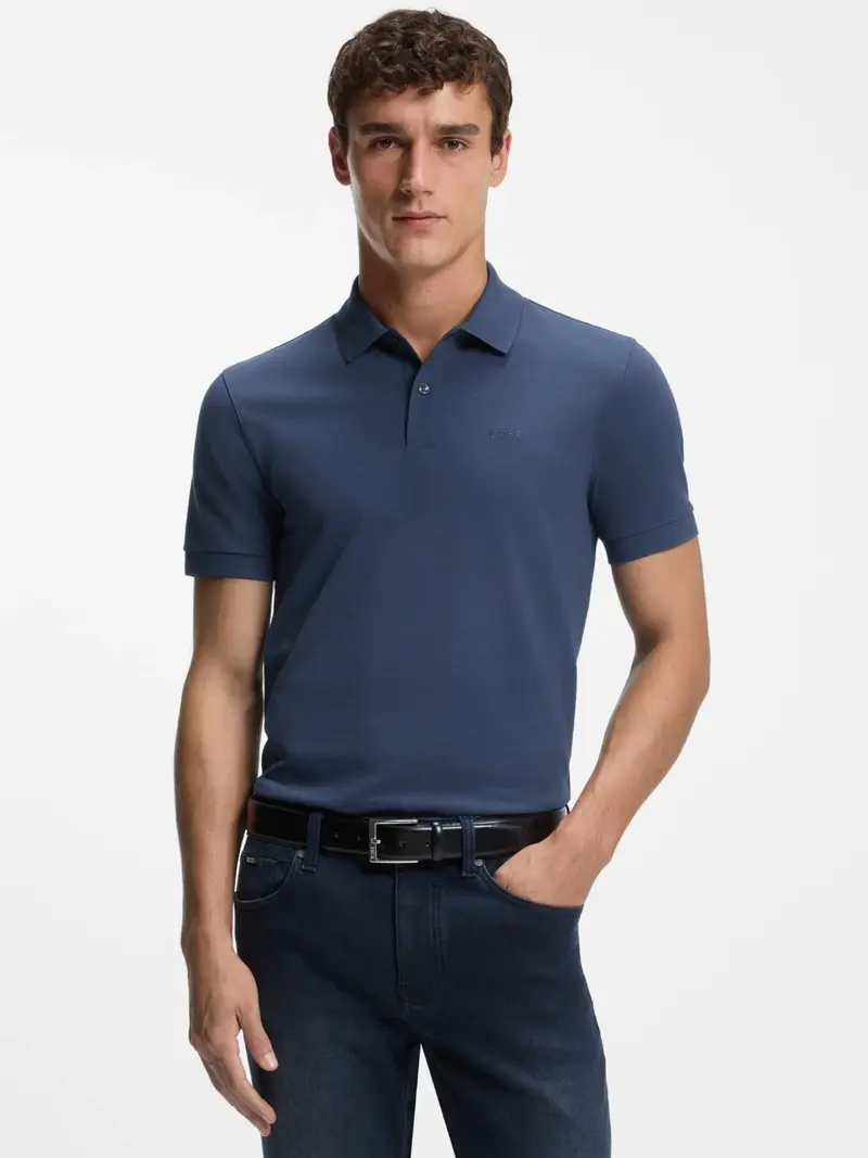 Polo BOSS bleu en coton