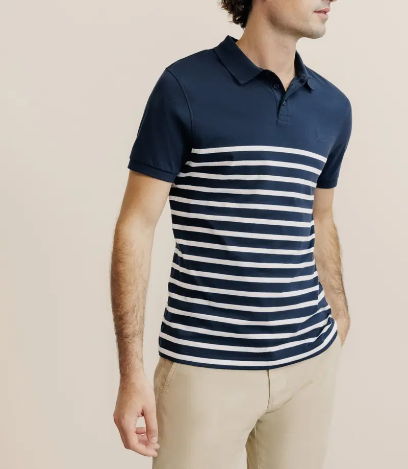 Polo boutonné marinière marine