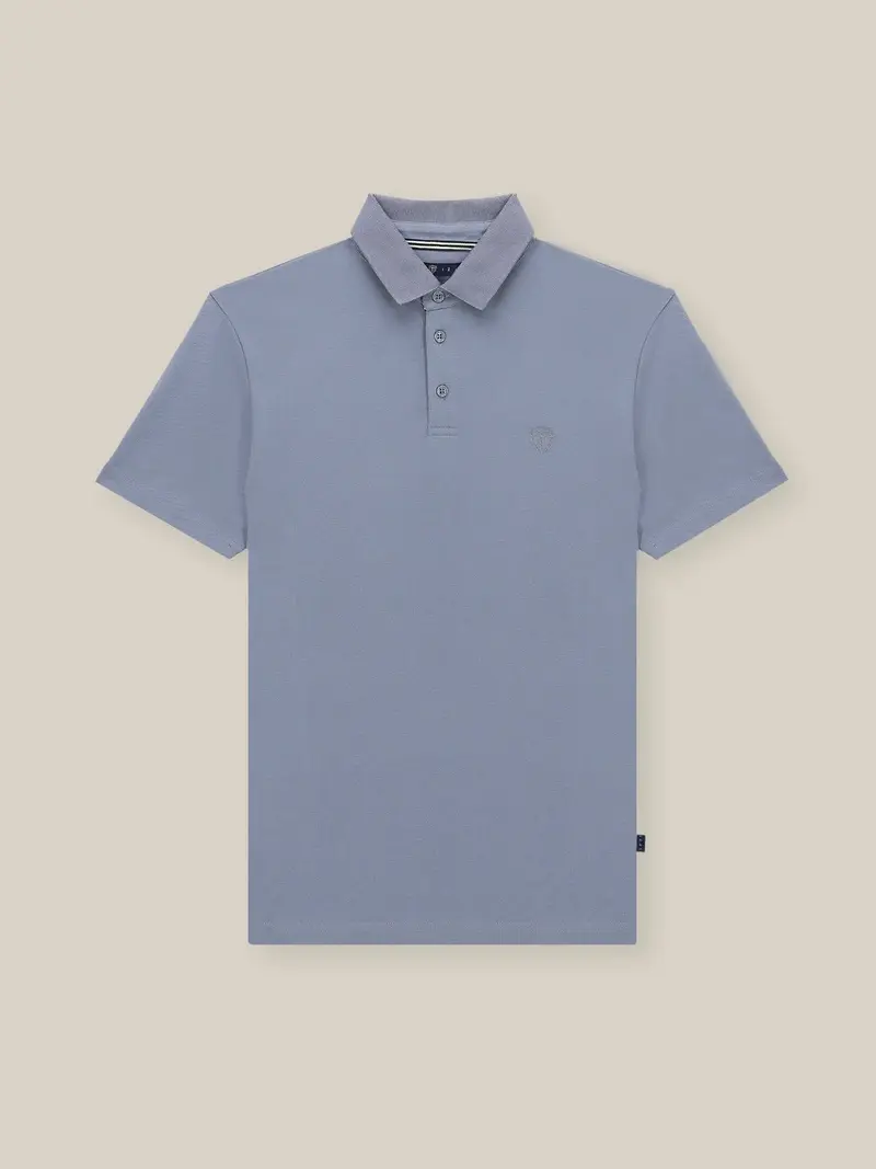 Polo boutonné piqué bleu gris