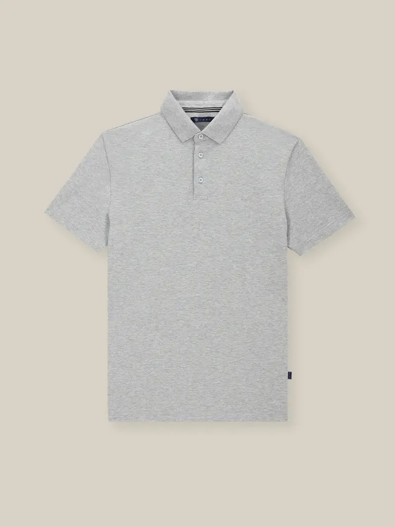 Polo boutonné piqué gris chine