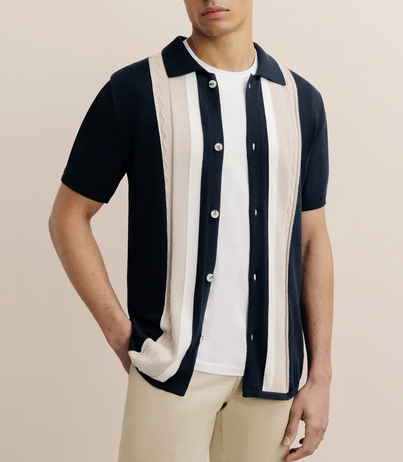 Polo chemise boutonné marine