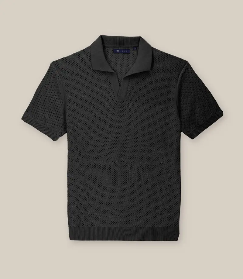 Polo col ouvert en maille ajouré noir