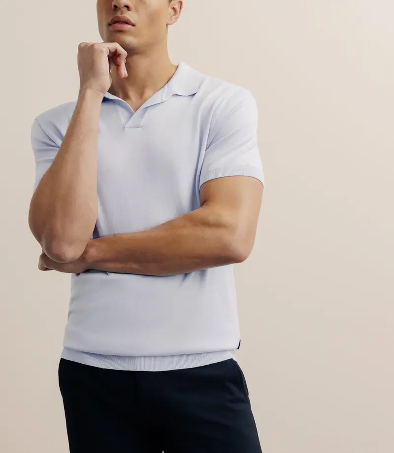 Polo col ouvert en maille bleu ciel