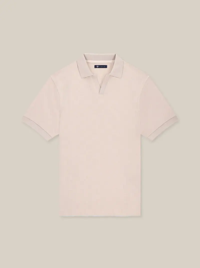 Polo col ouvert motif damier beige