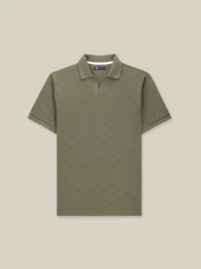 Polo col ouvert motif damier kaki