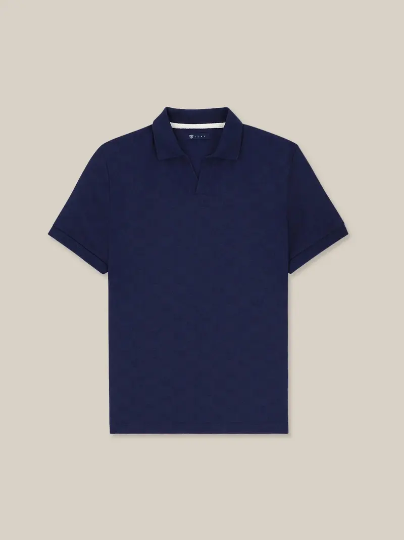Polo col ouvert motif damier marine
