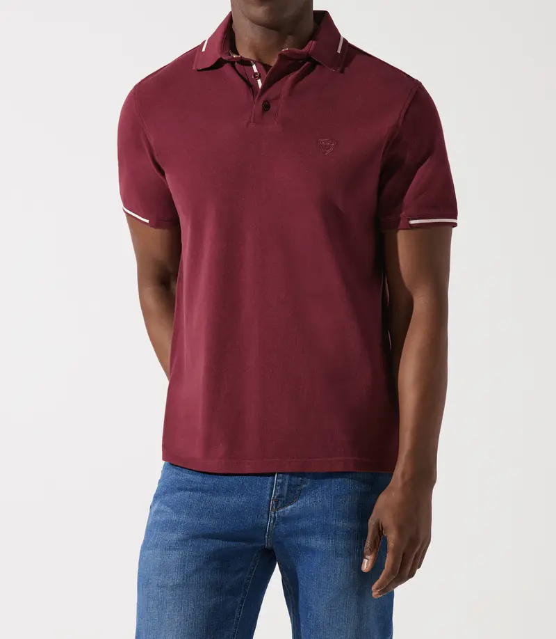 Polo col rayé manches courtes bordeaux GREGORY